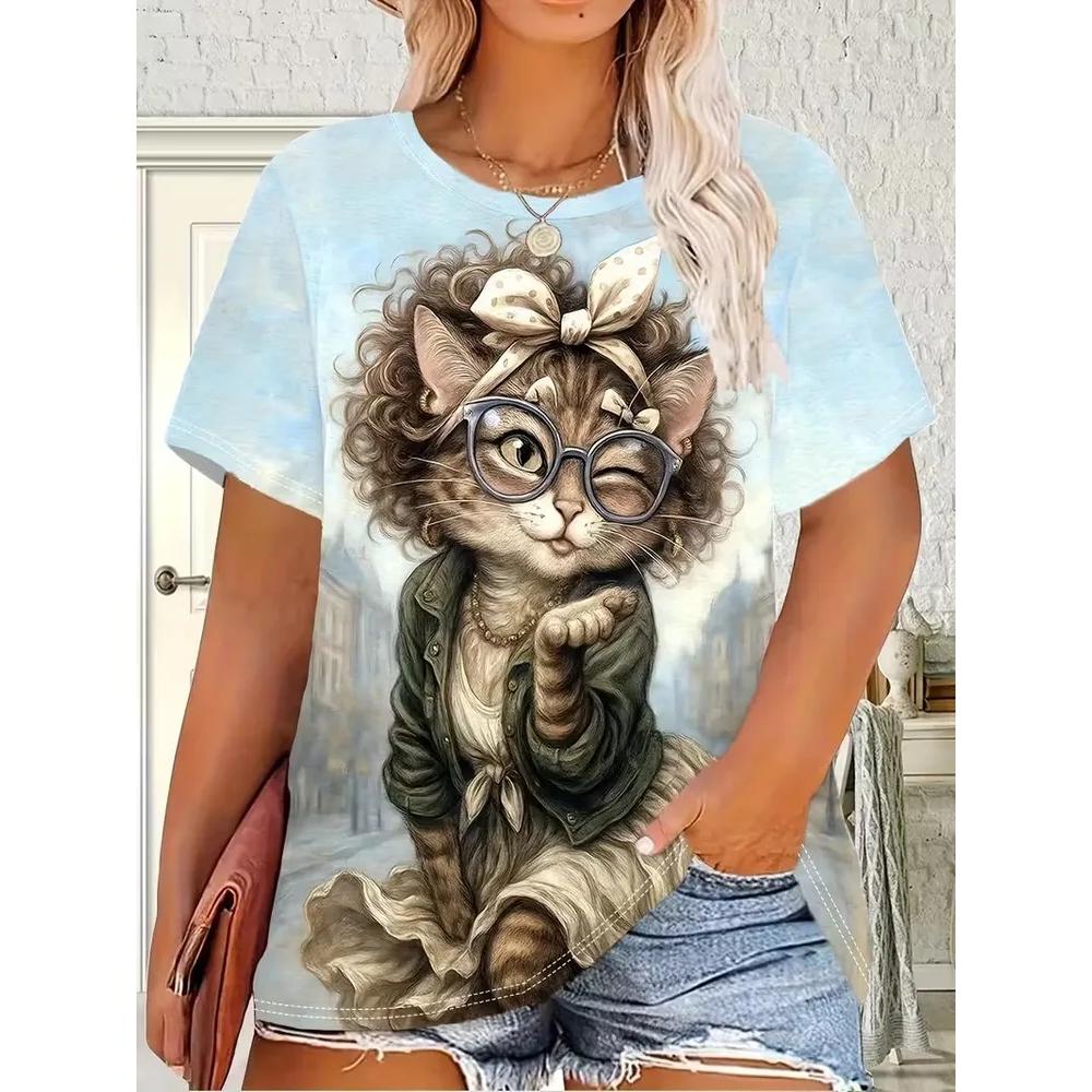 Casual Loose Animal Print T-shirt Women's Versatile Top Daily Short Sleeve Comfortable Breathable T-Shirts Women’s