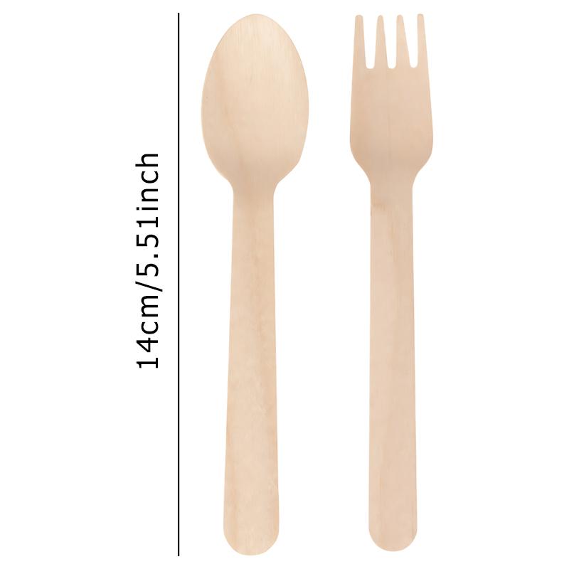 14cm Disposable Wooden Fork Spoon 50/100PCS Pack Tablewares Home Office Restaurant Camping Picnic Travel Lightweight Cutlery ZYF