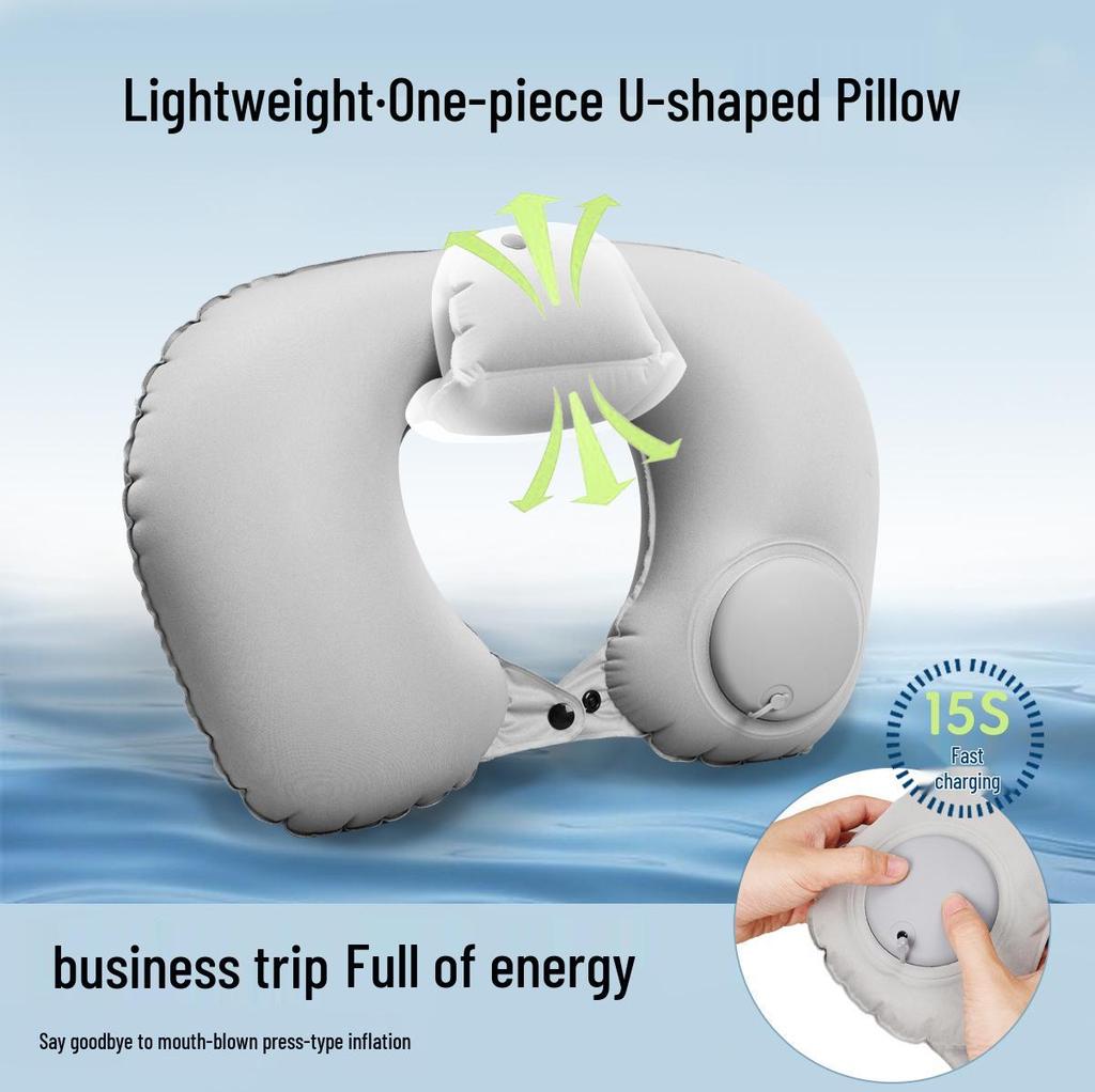 Inflatable U-shaped Travel Neck Pillow - Portable, Ergonomic, Height-Adjustable, Storable Milk Silk Design