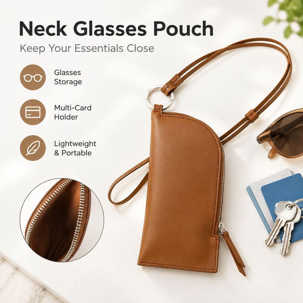 Sac de Rangement pour Lunettes de Soleil en Cuir PU avec Cordon Porte-Lunettes Accessoires Lunettes