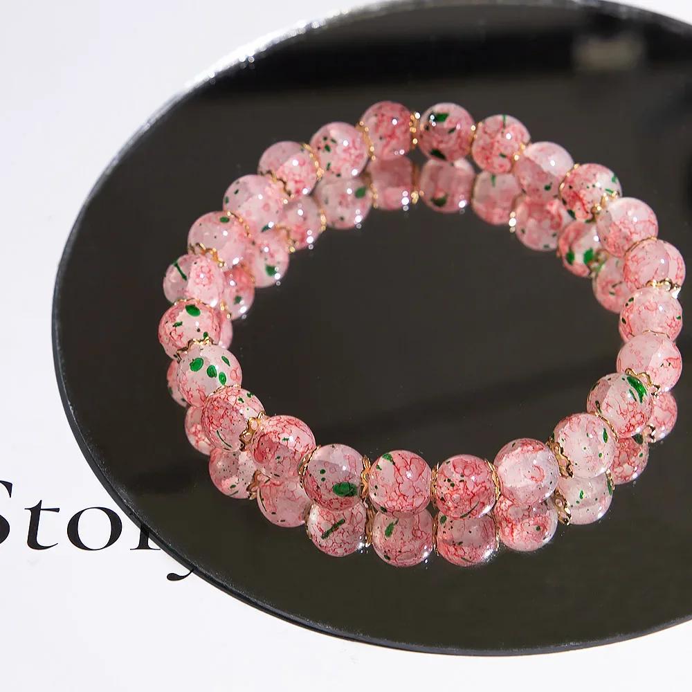 

Exquisite Ice Crack Gradient Forest Flower Gradient Beaded Glass Texture Bracelet Women High Beauty Elastic Bracelet Jewelry