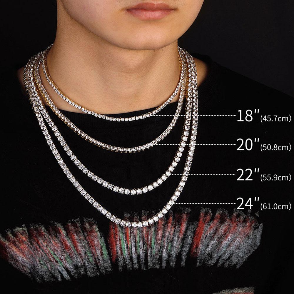 New 4MM Iced Out Tennis Bracelet Necklace Men Tennis Chain Fashion Hip-Hop Jewelry Women 8/16/18/20/24/30inch Choker Chain Gift