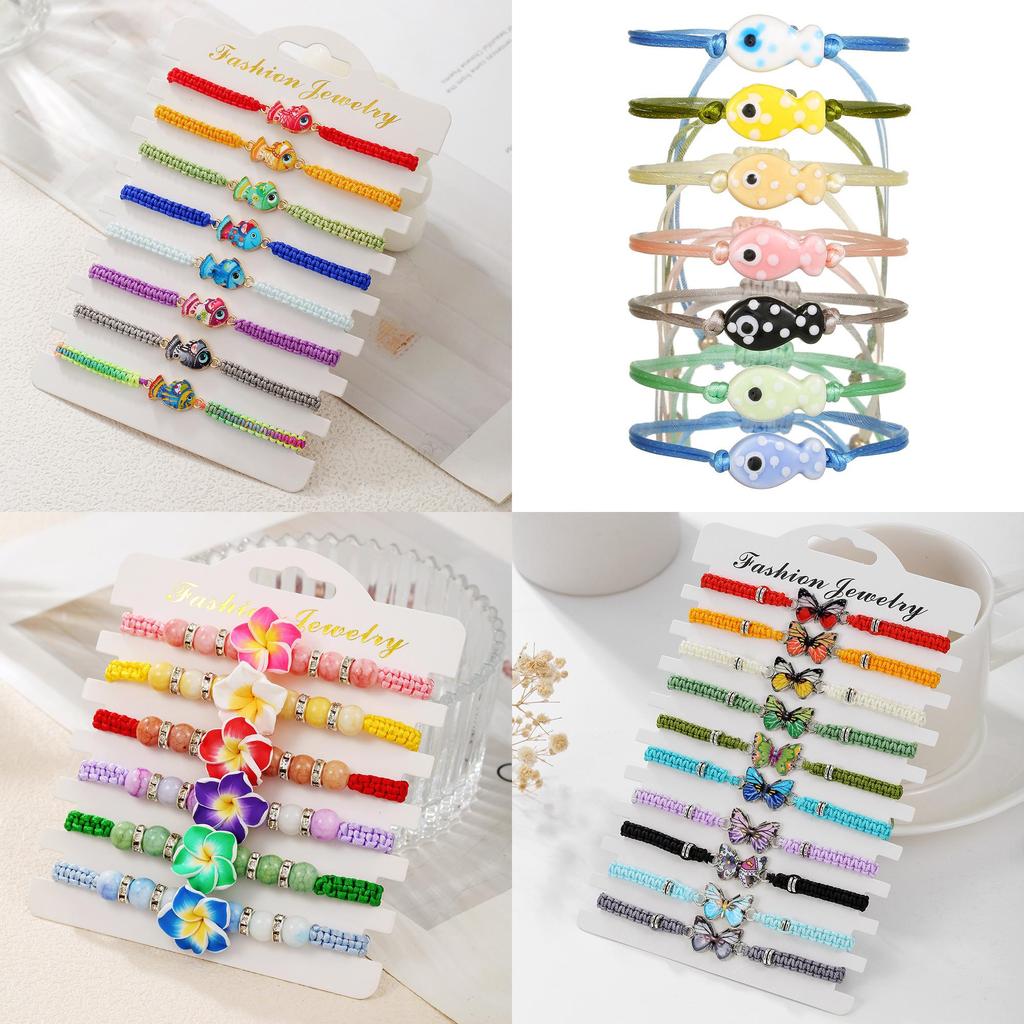 Braccialetti Tessuti a Mano con Pesci Animali in Ceramica per Donne e Uomini con Punti Multicolor Regolabili