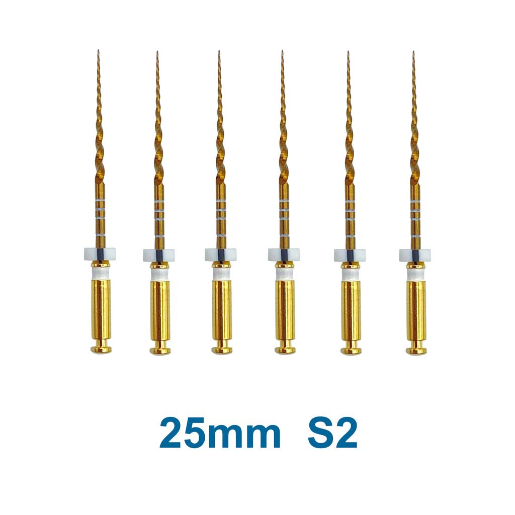 6 Pezzi Lime Endodontiche Dorate 19 21 25mm Flessibili Rotanti Canalare Radice Dentale Nichel Titanio