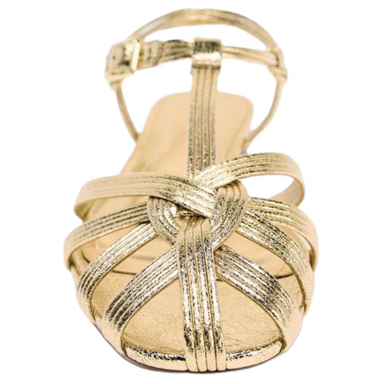 Zara Pu Retro Comfortable Metallic Layer Effect Strap Back Roman Sandals 1.5Cm Women Sandals Gold 2557510091