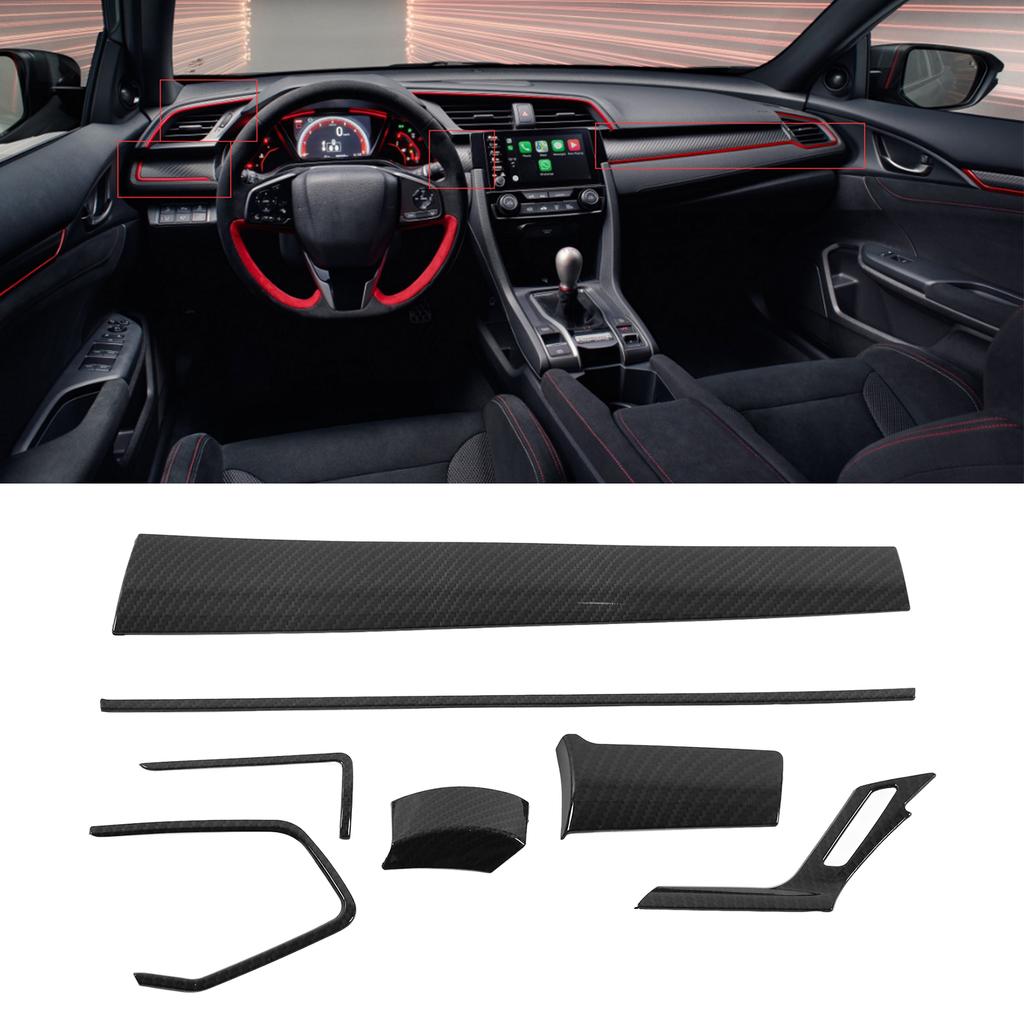 7pcs Car Interior Decoration Trim Kit Carbon Fiber Style Replacement for Civic 2016‑2020