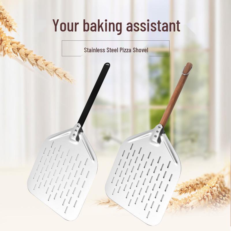 Perforated Long-Handle Pizza Peel and Cake Transfer Shovel