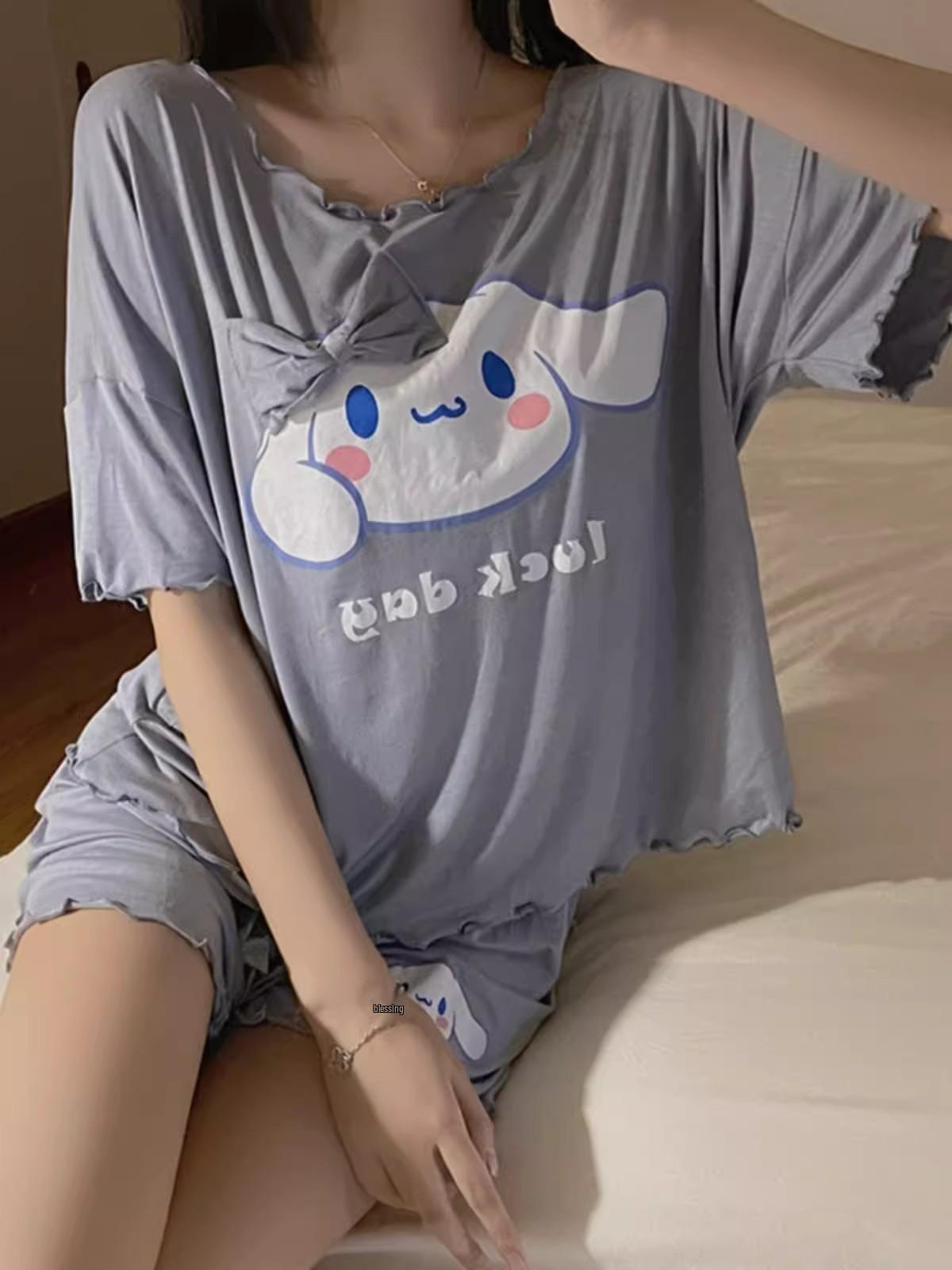 

Women s Faux Cotton Double Short Pajama Set with Built-in Bra, Lapel Collar, Wearable Outdoors and at Home XL-2XL