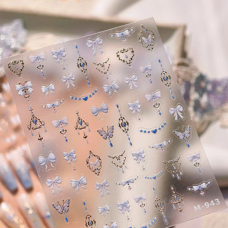 

Season Gradient Blue and White Bows Bronzing and Silver Plating Nail Stickers Waterproof Nail Sticker Decorative Jewelry M943 945 M943 (partially bronzing)