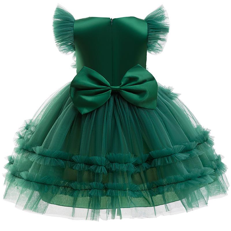 Christmas Party Dress Girls' Princess Dress Bow Solid Color Dress Children's Dress Evening Dress