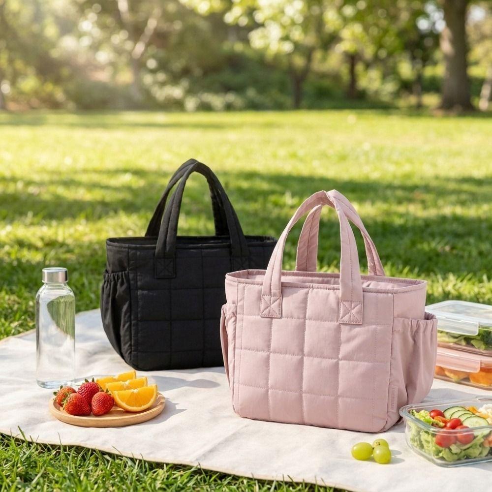 Solid Color Insulated Handbag Portable Food Thermal Box Insulated Lunch Tote  Travel