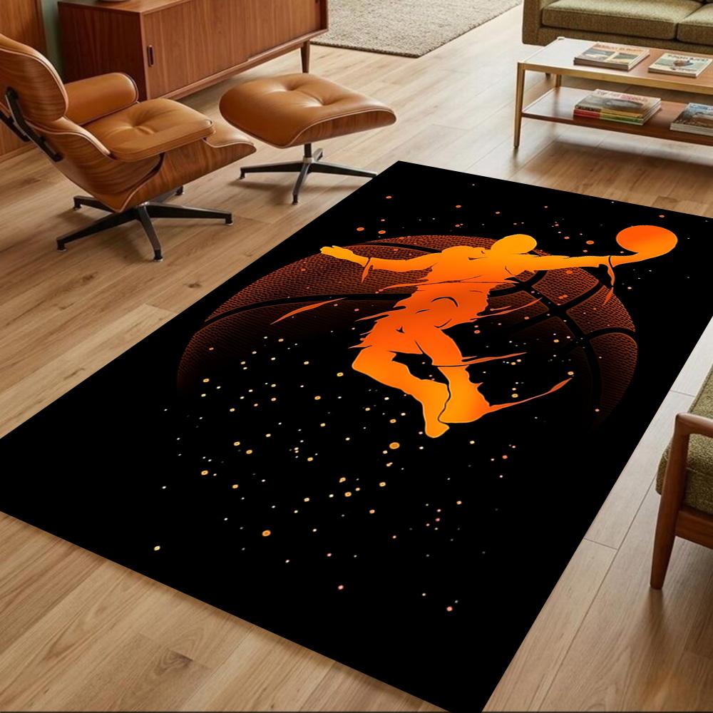 Basketball Sport Design Home Carpet Soft Plush Non-slip Bottom Bedroom Bedside Mat Bohemian Boho Style Housewarming Gift Idea
