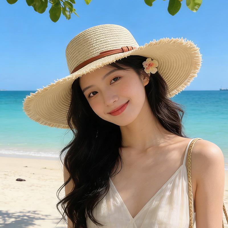 2026 new summer sun hat big brim straw hat women's seaside beach sun protection woven hat