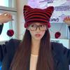 Japanese Streetwear Harajuku Beanie Hat Little Devil Striped Knitted Hat ForWomen Girls Autumn Winter Cute Cat Ears Cap