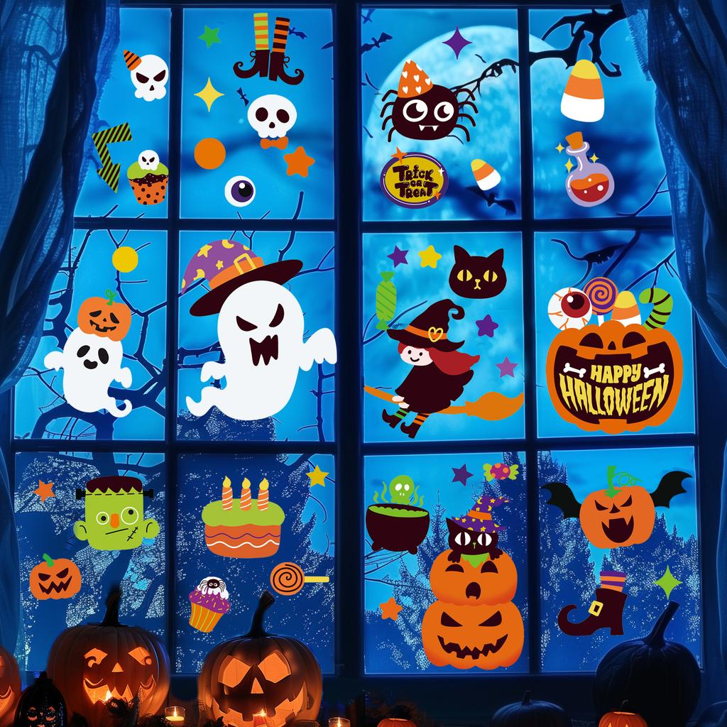 Halloween Window Stickers Static Cling Wall Decals for Haunted Scene Decoration Store Shop Glass Door Display