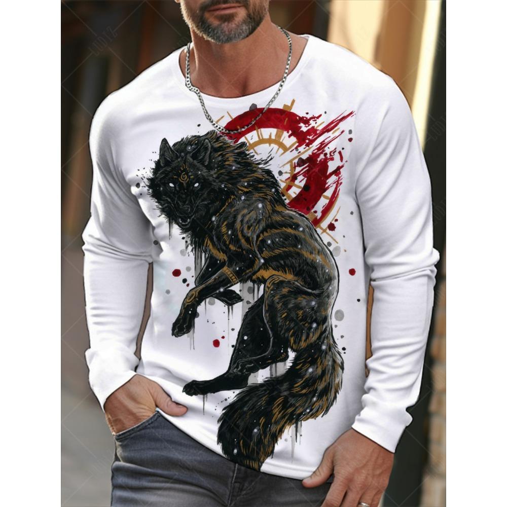 Vintage Men's Long Sleeve T-Shirt 3d Print Shirts Fashion Animal Wolf Graphics Clothing Sleeve Tops Men Oversized Streetwear Top