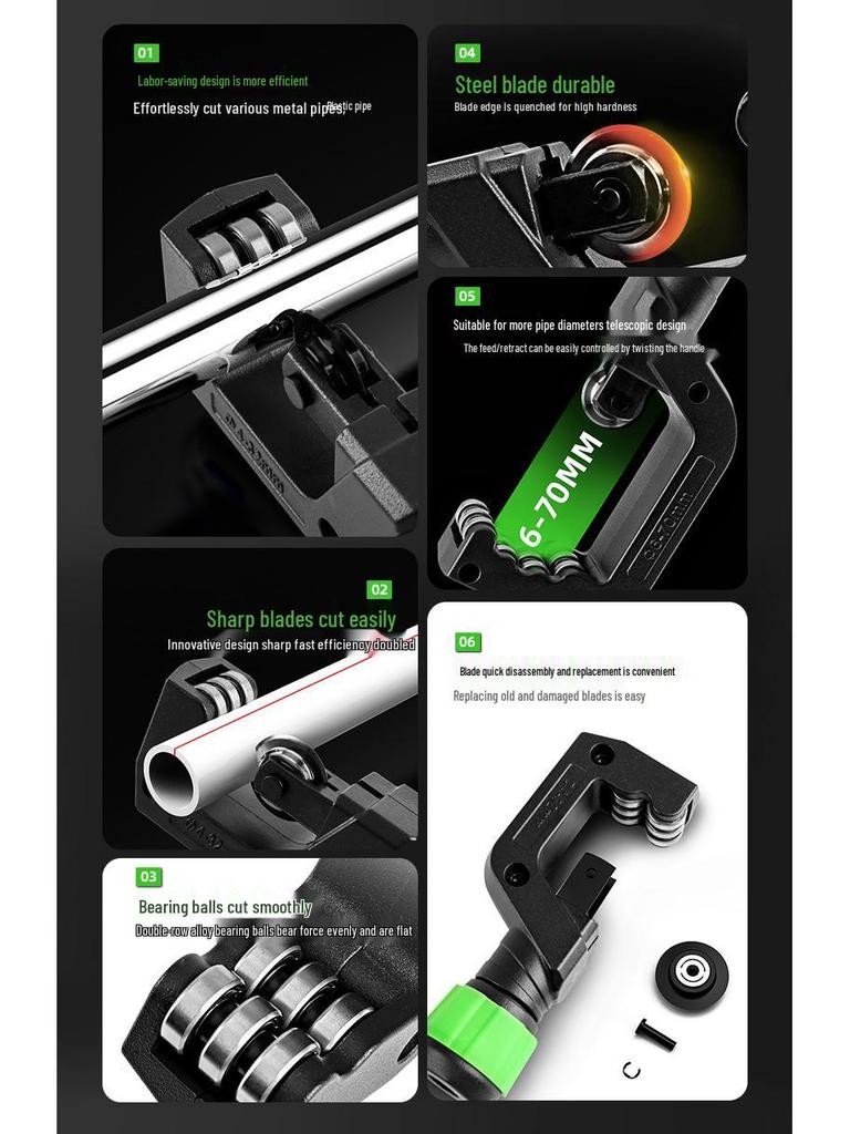 Pipe Cutter: Bearing Type for PVC, Stainless Steel, Copper - Manual, Durable Design
