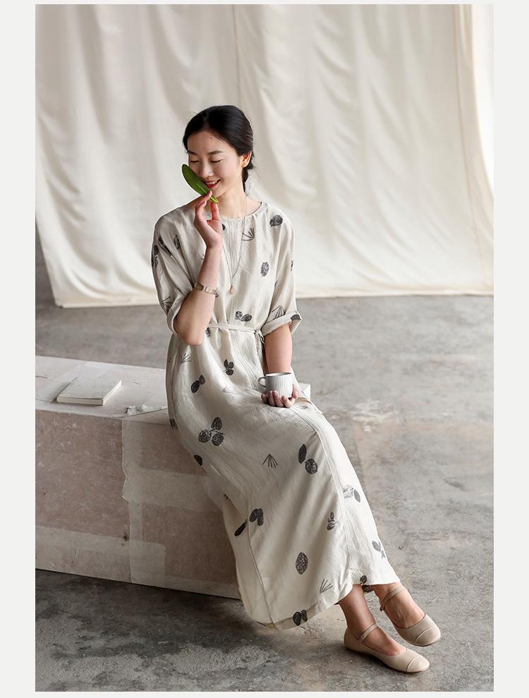 Vintage-Inspired Artistic Print Women s Summer Dress - Plus Size, Mid-Length, Short Sleeve Medium