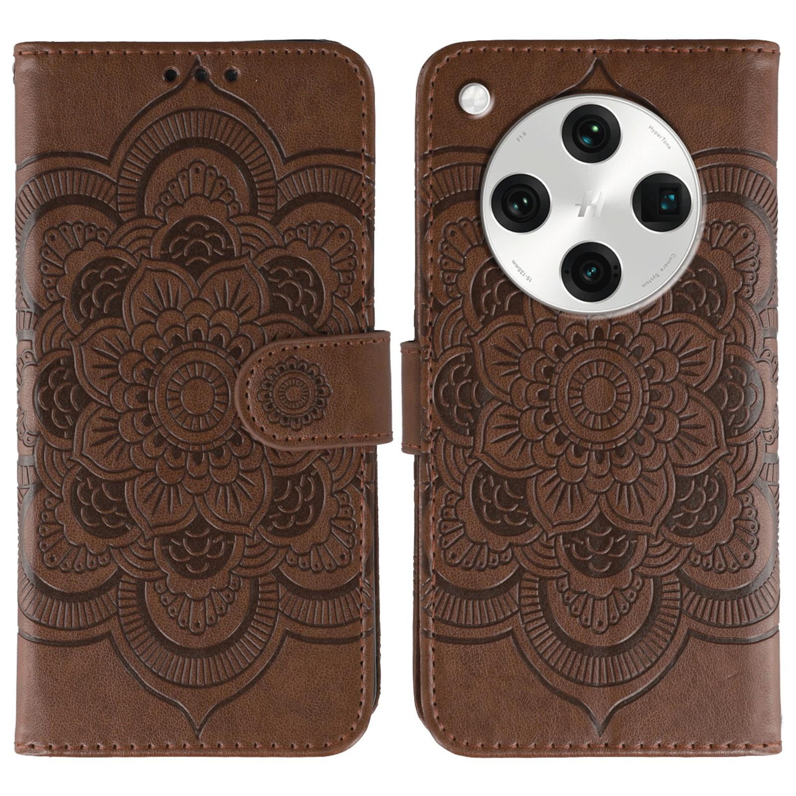 

For Oppo Find X8 Pro 5G Case PU Leather Mandala Imprinted Design Wallet Phone Cover Brown