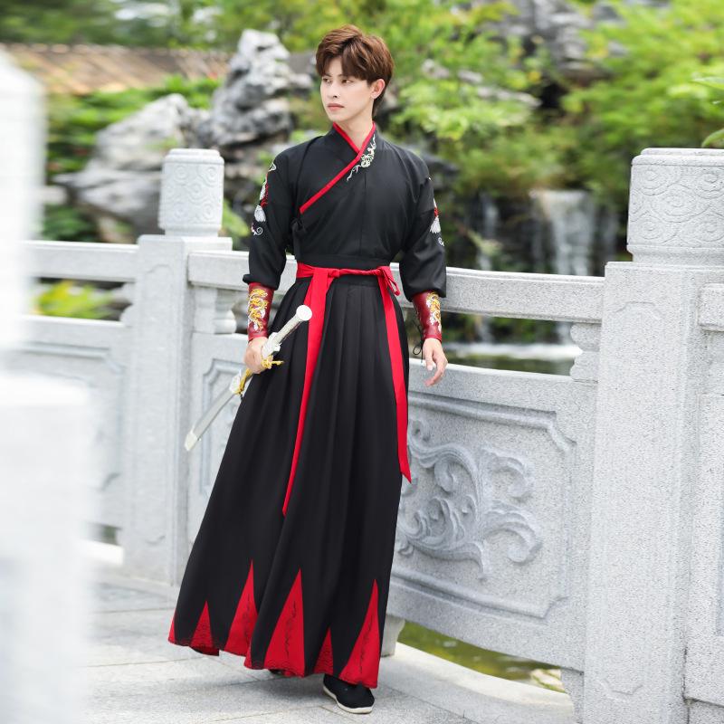 Black Plus Size Men's Crane Hanfu Set: Autumn/Winter Swordsman Scholar Outfit