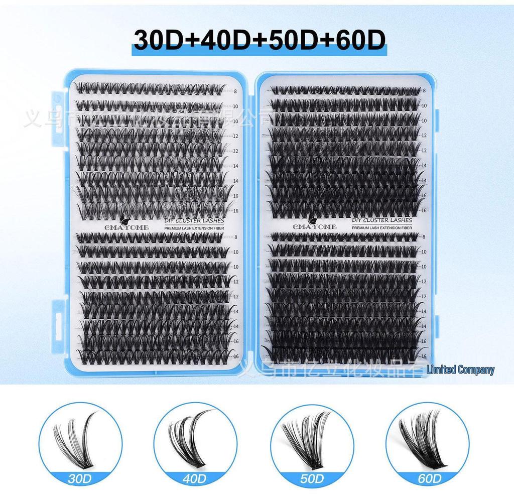 DIY Natural Dense Cluster False Eyelashes, Self-Adhesive 720 Segmented 10150D Curl, Individual Clusters