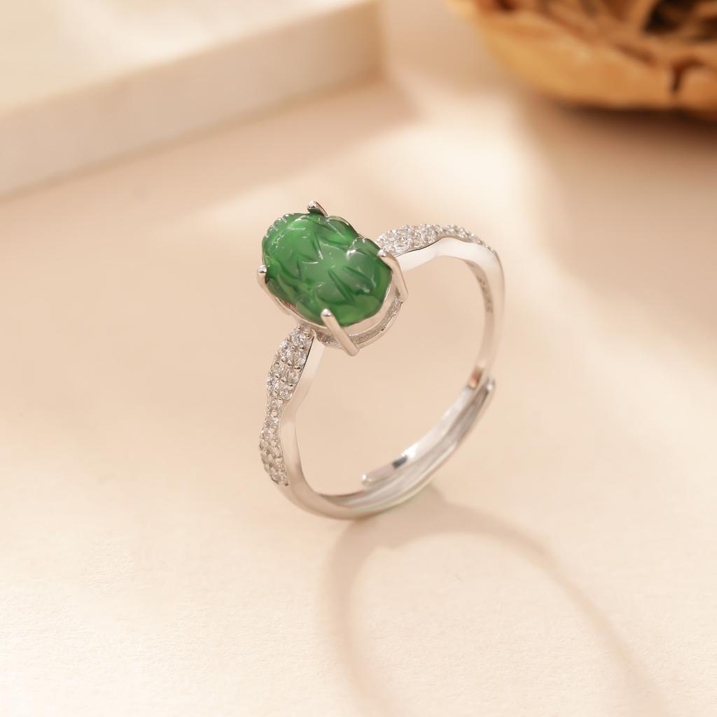 Natural dangerous material jadeite Pixiu ring sterling silver s925 high-end exquisite style fashion women's jewelry