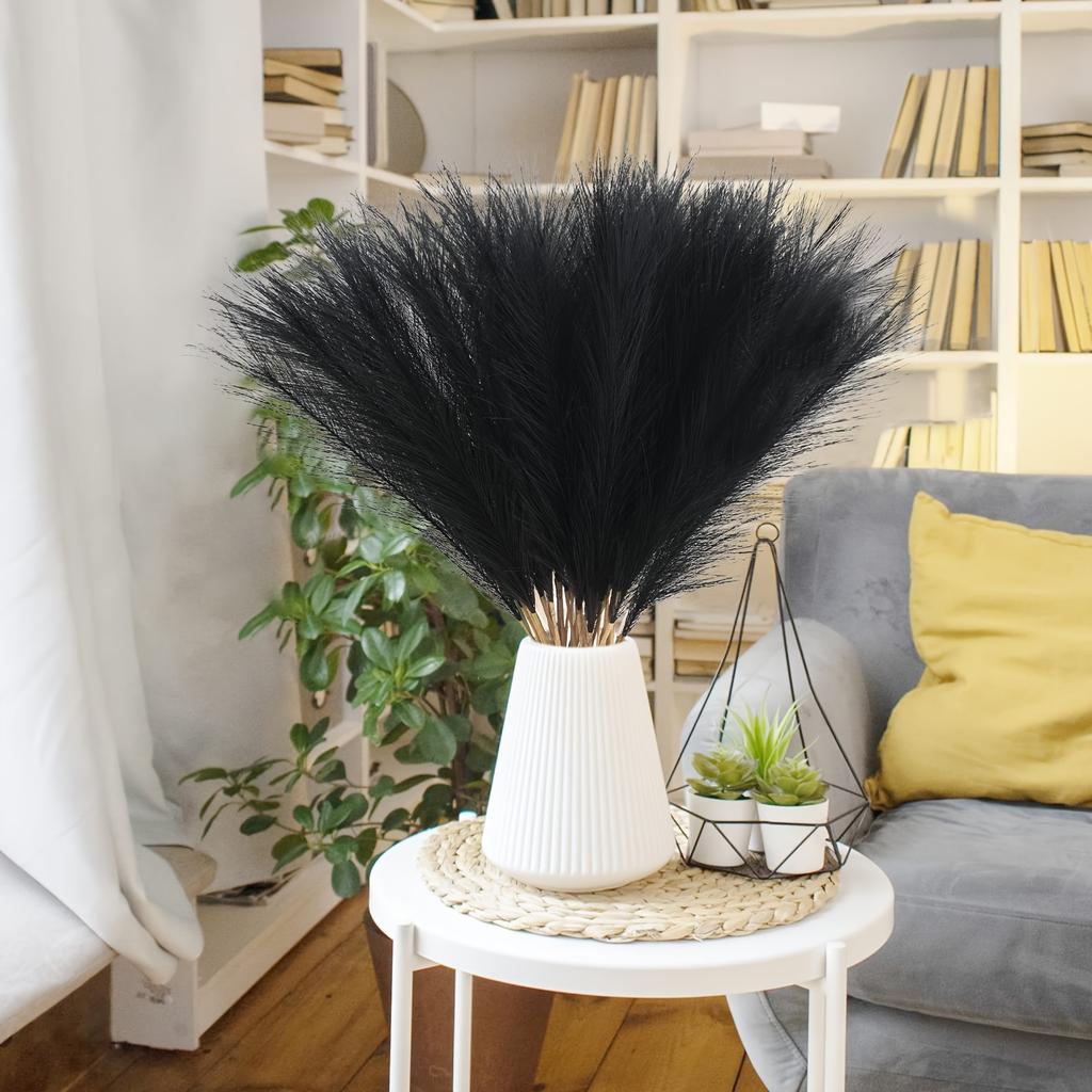 10pcs/20pcs Black Artificial Pampas Grass Fluffy Faux Boho Chic Decor Vase Fillers Halloween Party Wedding Centerpieces Decor