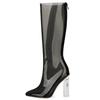 Fashion Sexy Pointed Crystal Thick High-heel Transparent Knee High Boots New Women Rear Zipper Fashion Show Stage Long Boot Size 35-47