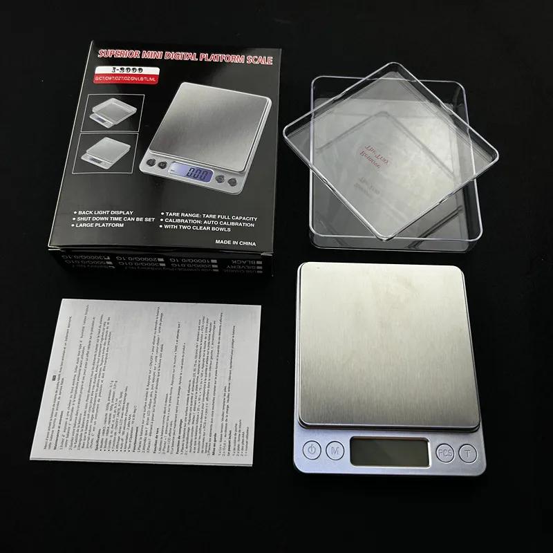 USB Pocket Digital Scale Electronic Weight Scales 3kg 0.1g / 500g 0.01g Jewelry Scale Food Kitchen Balance Silver With 2 Tray