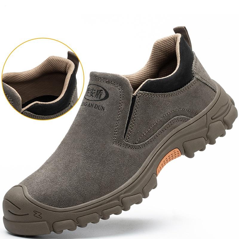 

big size mens casual steel toe caps work safety shoes slip-on cow suede leather security boots worker welding footwear protect 280