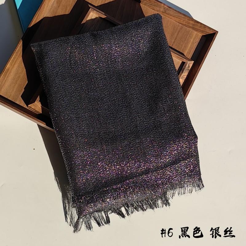 Lastest Brand Design Scarf Shiny Solid Color Shawls Rayon Fabric Gold Silk Silver Wire Head Shawl Fringe Hijab For Women