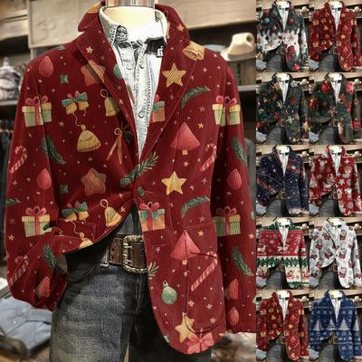 Męska kurtka sztruksowa w stylu business casual z nadrukiem świątecznym