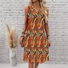 Plus Size V Neck Sleeveless Dress Soft Watercolor Peach Blossom Print For Leisure Courtyard Time