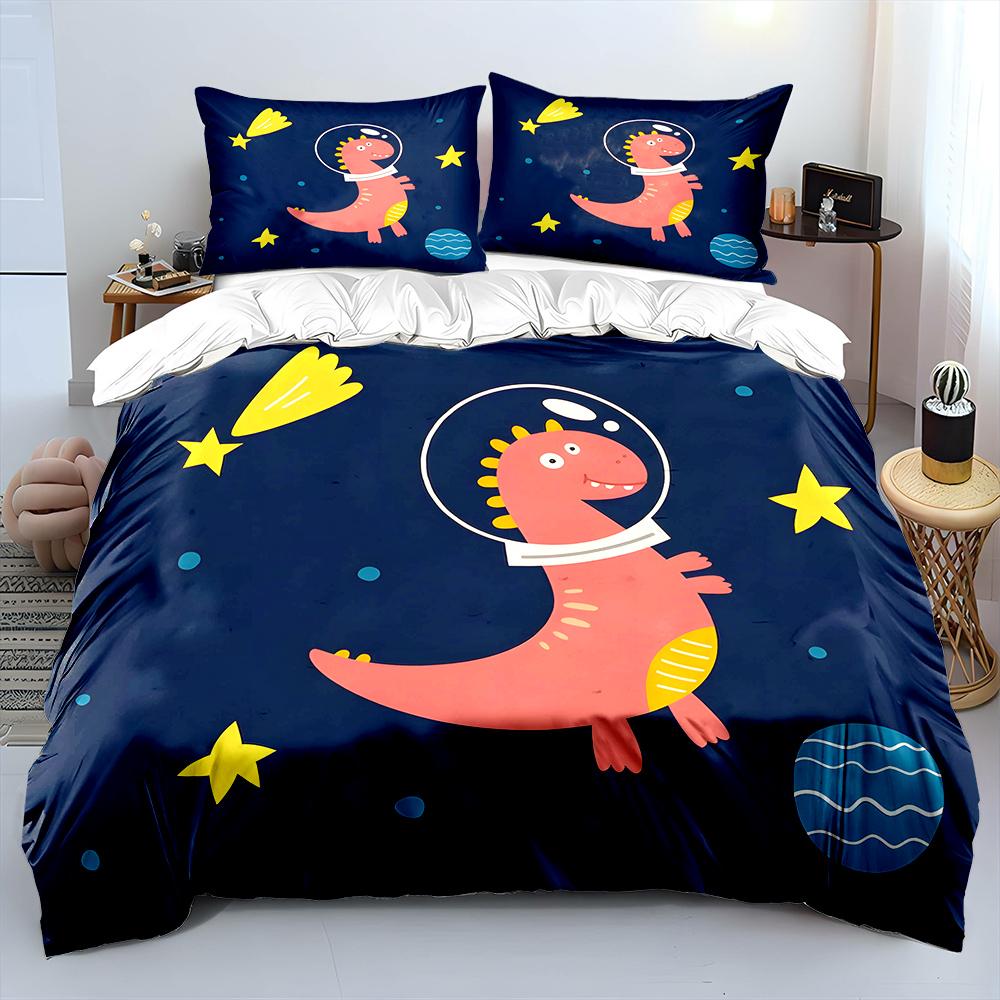 Pink dinosaur in space Pattern Duvet Cover Set Digital Print Colorful Polyester Bedding with Zipper Closur for kids gifts