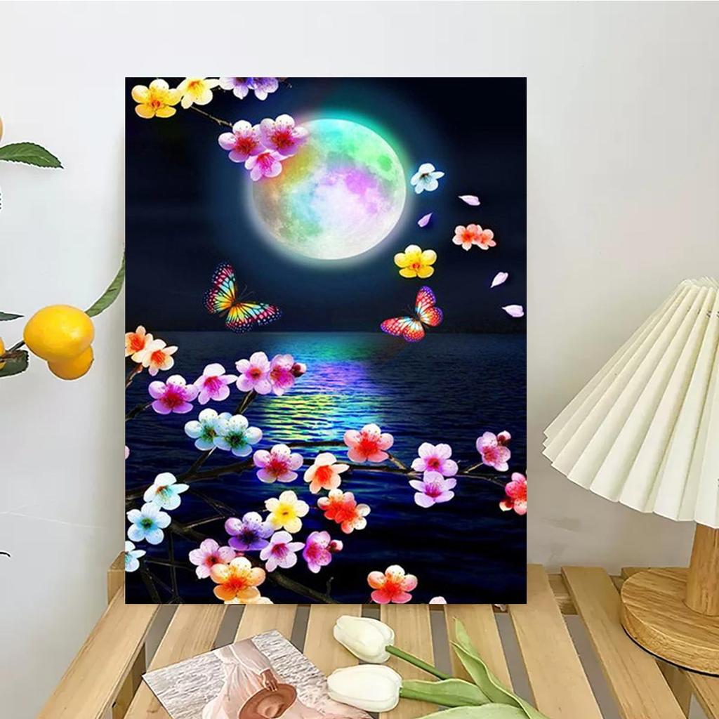 Frame Painting By Numbers For Starter Kits Moon Night Flowers Marker By Numbers Acrylic Paint Kit For Diy Gift 40x50