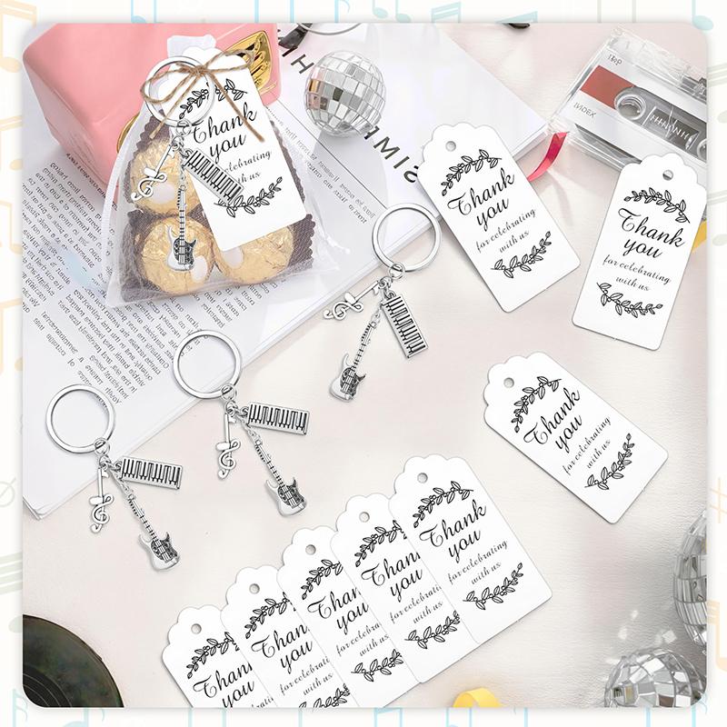 20 Sets Music Party Favors Bulk Music Keychain With Cards Organza Bag For Birthday Party Music Theme Party Decor Supplies