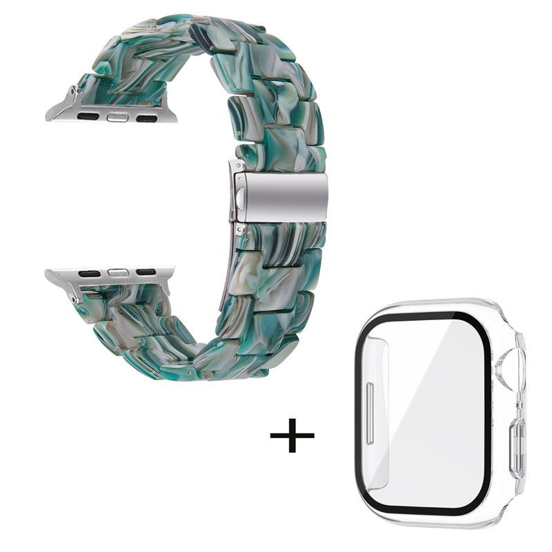 

For Apple Watch Series 6/5/4/SE/SE (2022) 40mm Watch Band 3 Beads Resin Replacement Wrist Strap with Transparent Watch Case Green White Mix