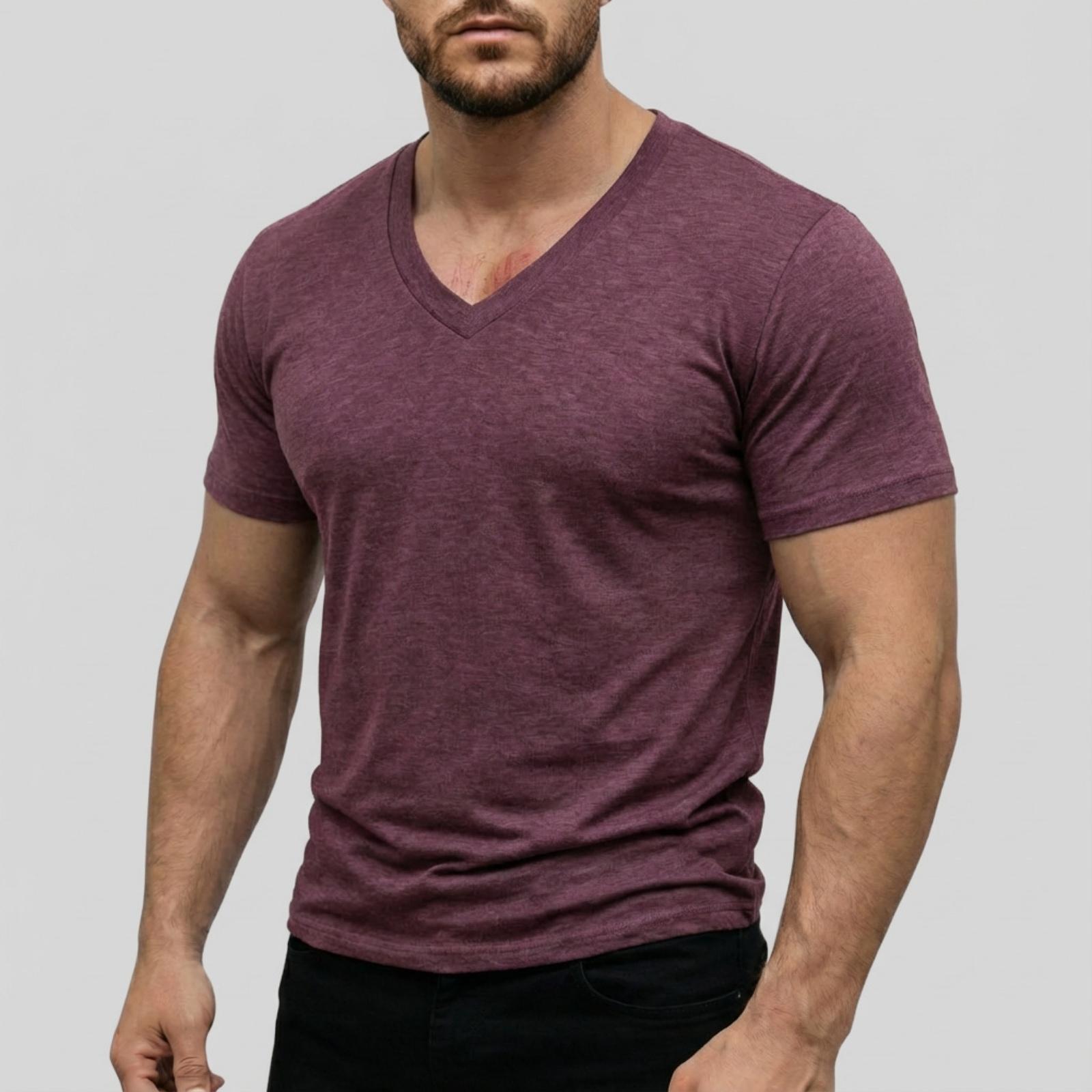 

Men s Casual ,color Elastic Fabric Short,sleeved Round,neck Top M винний