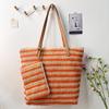 Woven Straw Tote Bag With Zipper Closure For Casual Travel And Summer Outings