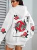Koi Fish Rose, Harajuku Printed Women's Hoodie Autumn Loose Casual Pocket Fleece Jumper