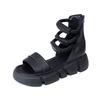 Sandalias de plataforma retro de cuero suave de caña alta para mujer 2025 verano romanas muffin suela blanda boca de pez puntera abierta casual botas frescas