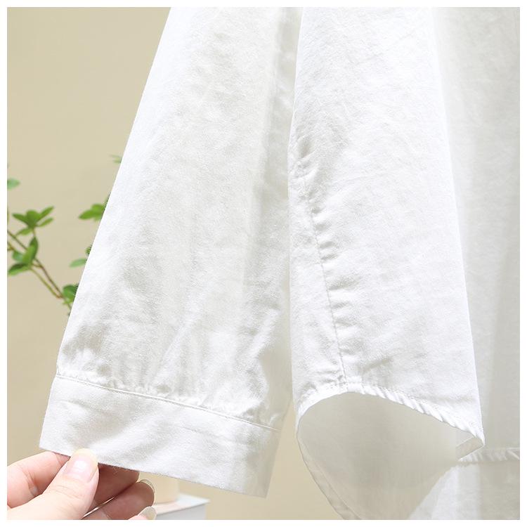 Cămașă de damă cu mânecă lungă din bumbac pur, cu broderie pisică - Top versatil casual de toamnă