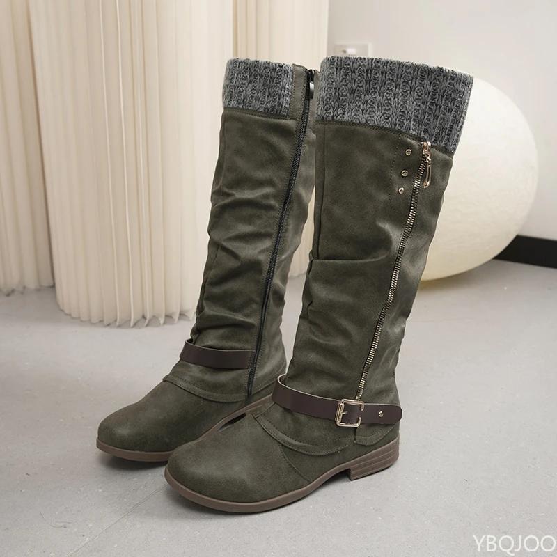 Spring Autumn New Flat Heel Side Zipper High Barrel Women's Boots Simple Comfortable Daily Casual Women's Shoes
