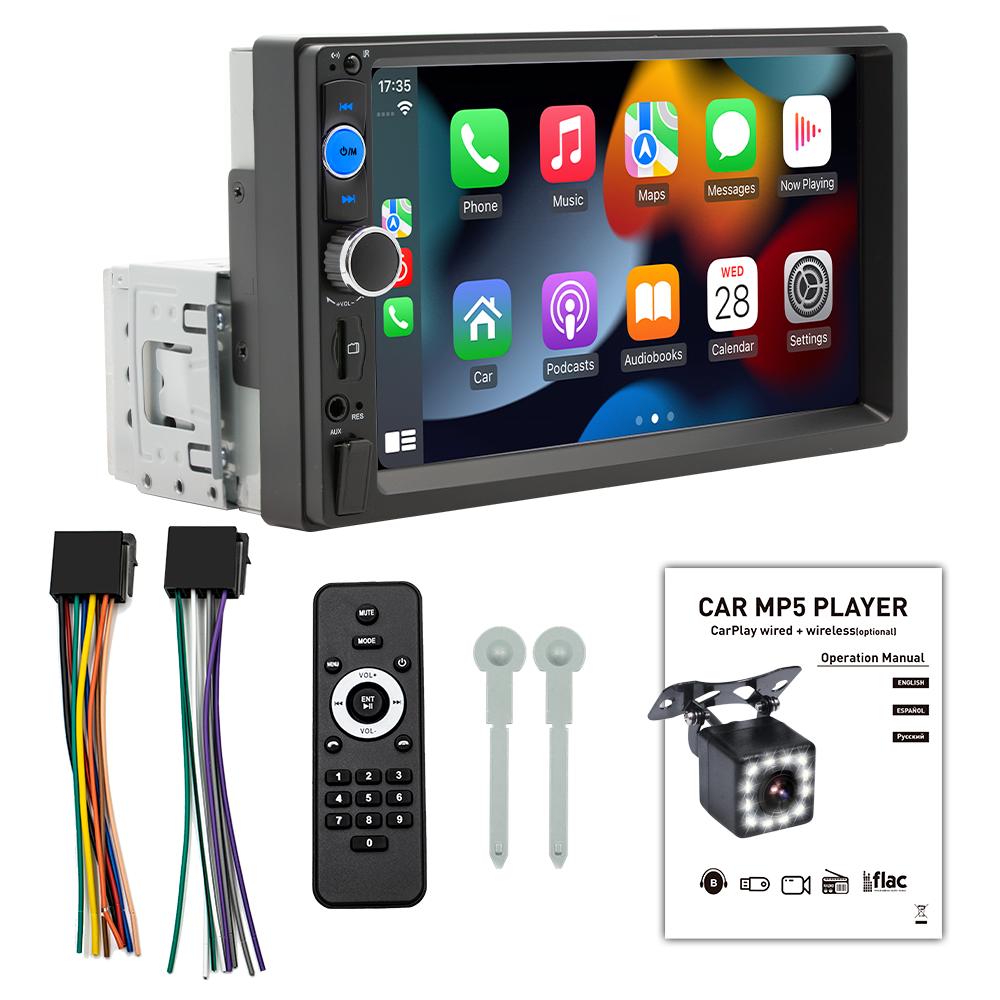 BQCC 7" 2 Din/1 Din MP5 Car Player Mirrorlink FM Car Radio Colorful Lights Wired Android AUTO/CarPlay Car Stereo F7010C