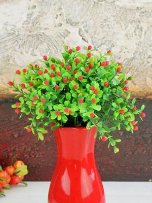 12Pcs Kurze Zweige Künstliche Grünpflanzen Fünf Köpfe Milan Blume Kunststoff Outdoor Garten Dekoration