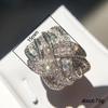 Best-selling fully set sapphire blue zircon ring, European and American women's exaggerated engagement ring