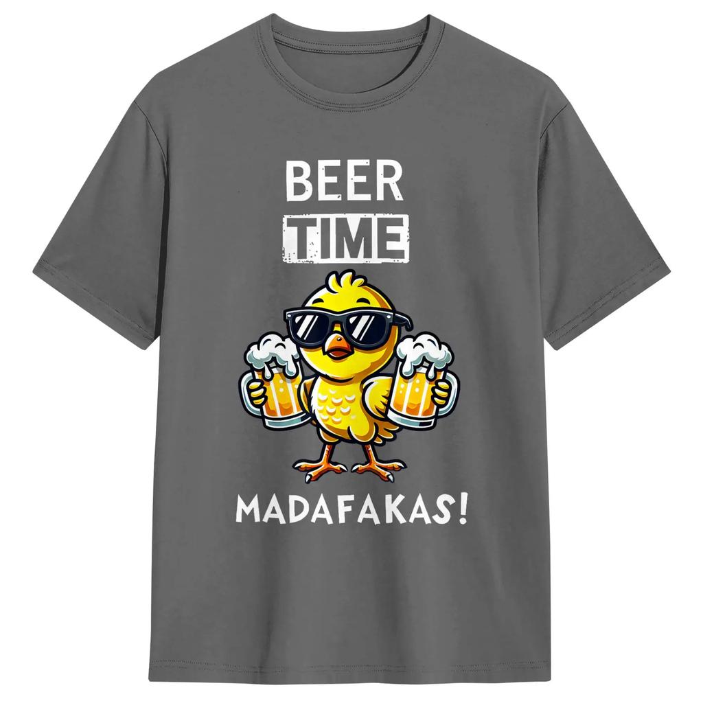 Beer Time Retro Duck Meme Party Lovers WoUnisex T Shirt Unisex Pure Cotton Novelty TShirts O Neck Tee Shirt Short Sleeve Clothes