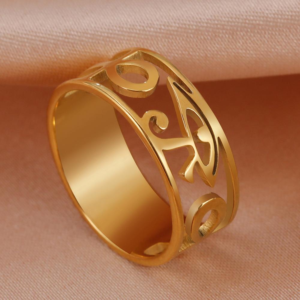 Dawapara Egyptian Ankh Cross and Eye of Horus Elegant Ring Stainless Steel Wedding Band Religious Gift