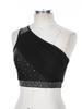 Womens Contemporary Dance Top Single Shoulder Design Mesh Overlay with Rhinestones Stretch Fabric Crop for Stage Shows
