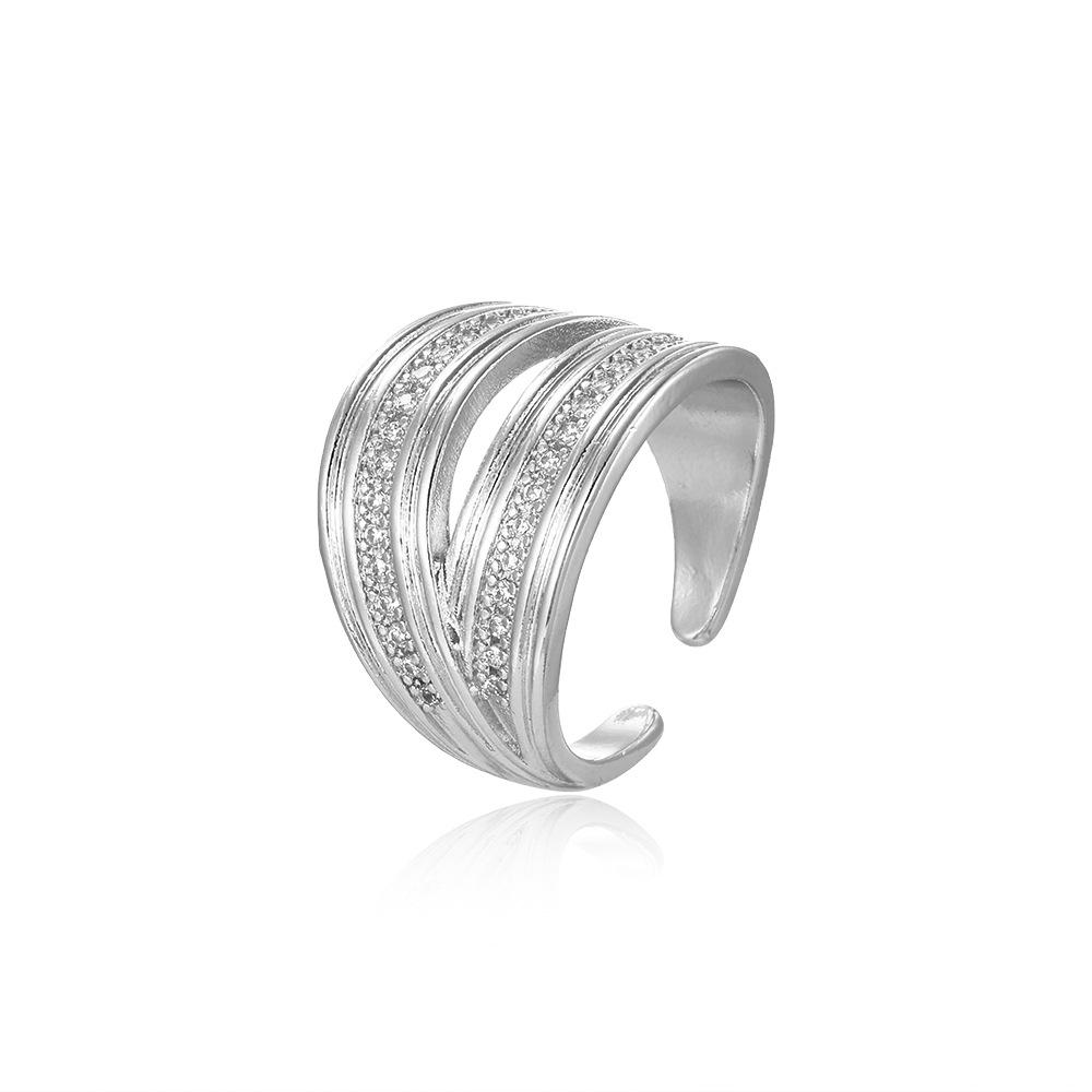 18k Gold-Plated Unisex Double Layer Open Ring with Hip-Hop Line Pattern